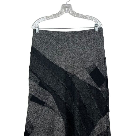 Richards‎ Malcolm Midi Skirt Flared Hem Fringe Trim Panel Gray Black Women Sz 6 - Picture 2 of 6